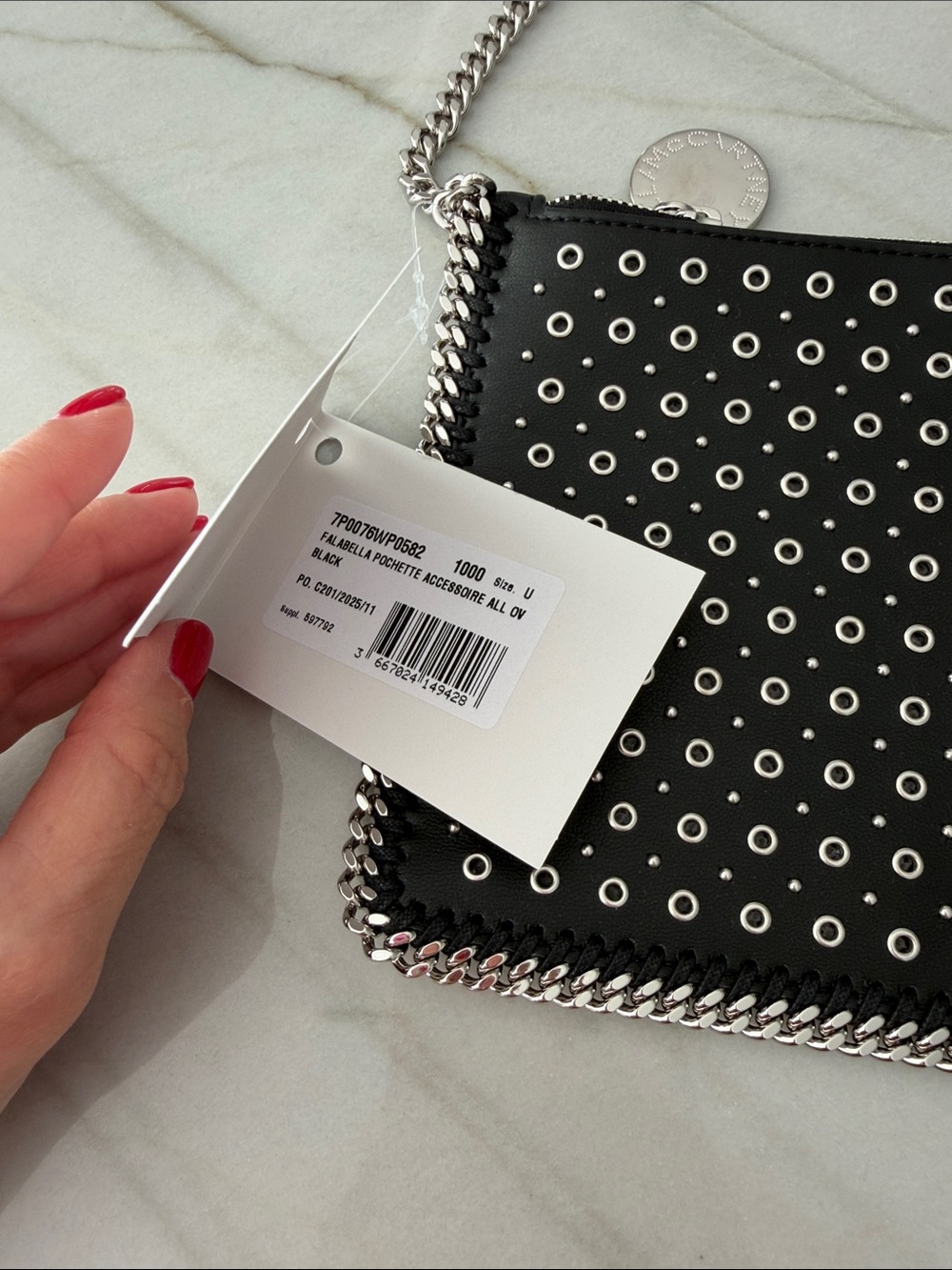 Stella McCartney Black Eyelet-Stud Chain Clutch - Picture 7 of 13